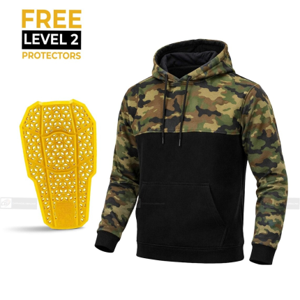 Unisex Kevlar-Lined Military Camo Motorcycle Hoodie with CE Level 2 Armour