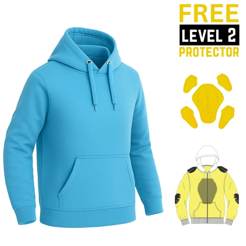 Kevlar Lined Pull-Over Motorcycle Hoodie in Royal Blue – Free CE Level 2 Protectors