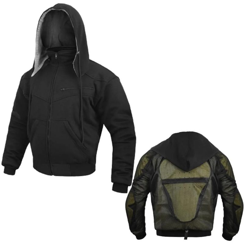 Motorcycle Kavlar Zip-Up Hoodie in Black with Face Mask