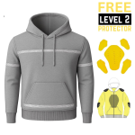 Unisex Motorcycle Kevlar Pull-Over Hoodie in Gray with CE Level 2 Armor