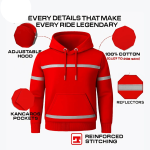 Kevlar Lined Pull-Over Motorcycle Hoodie in Red with Reflection