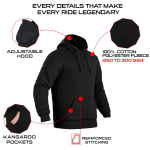 Men's Black Motorcycle Hoodie with CE Armor Pads