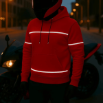 Kevlar Lined Pull-Over Motorcycle Hoodie in Red with Reflection