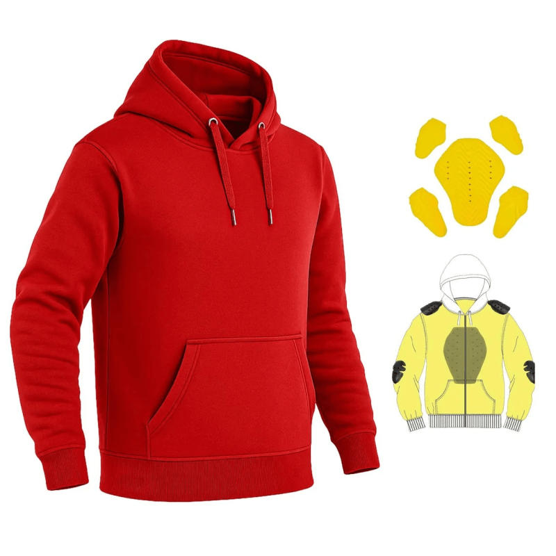 Kevlar Lined Motorbike Hoodie in Red with Level 2 Armor