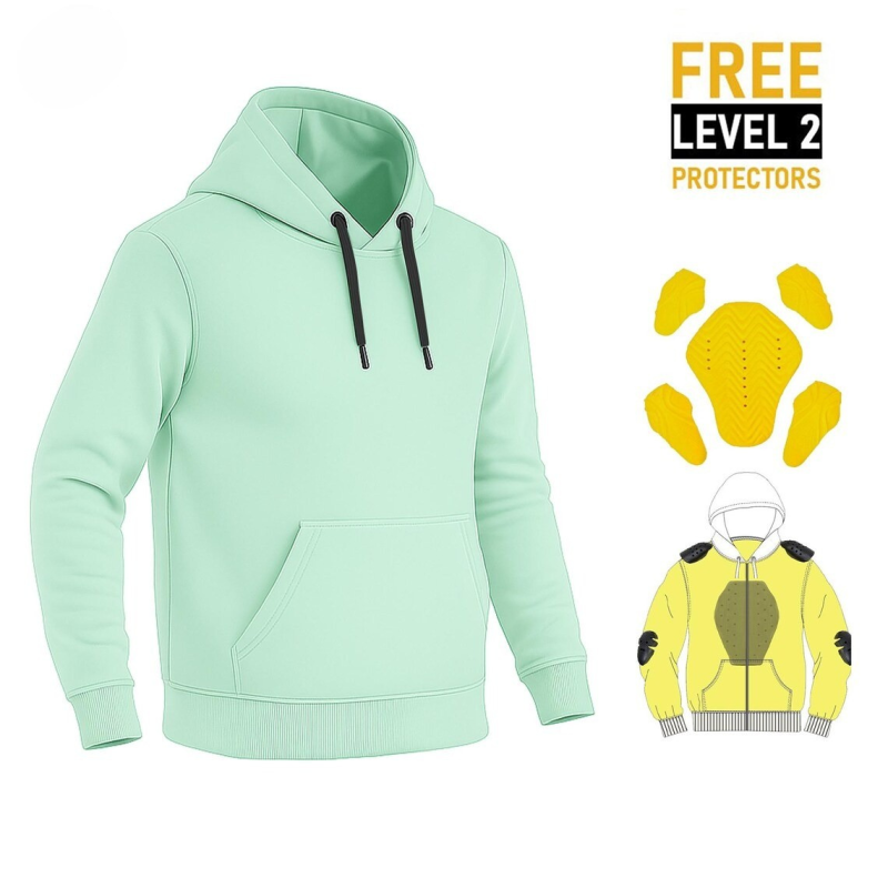 CE Armor Kevlar Pull-Over Motorbike Hoodie in Mint Green