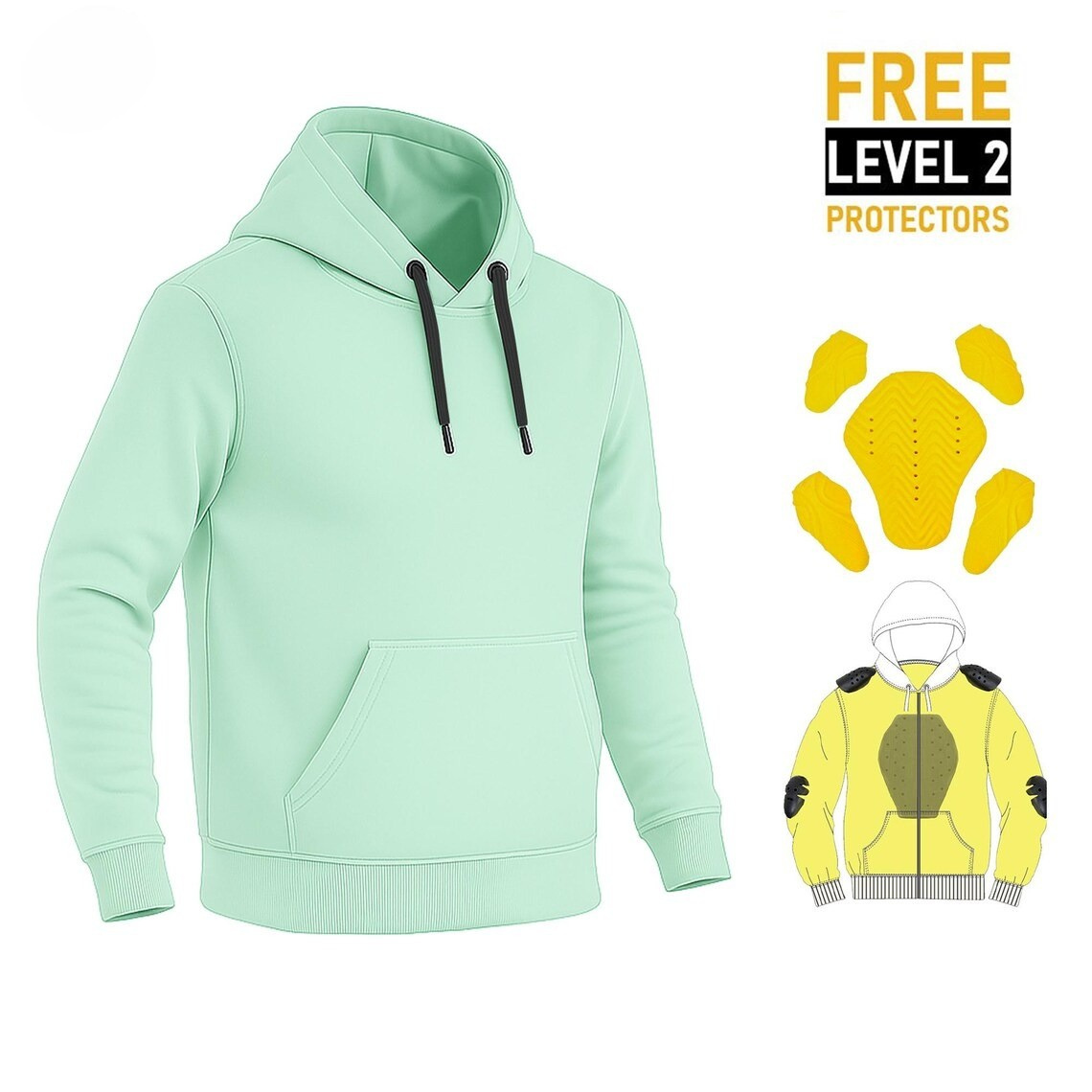 CE Armor Kevlar Pull-Over Motorbike Hoodie in Mint Green