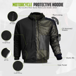 CrossFire Men's Kevlar Zip-Up Motorcycle Hoodie in Black with CE Armor Protective