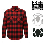 Kevlar Lined Flannel Motorcycle Shirt in Red With Plaid Armored