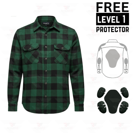 Kevlar Lined Flannel Motorcycle Riding Shirt in Dark Green