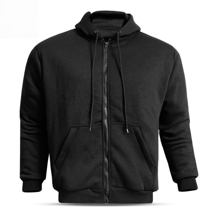 CrossFire Men's Kevlar Zip-Up Motorcycle Hoodie in Black with CE Armor Protective