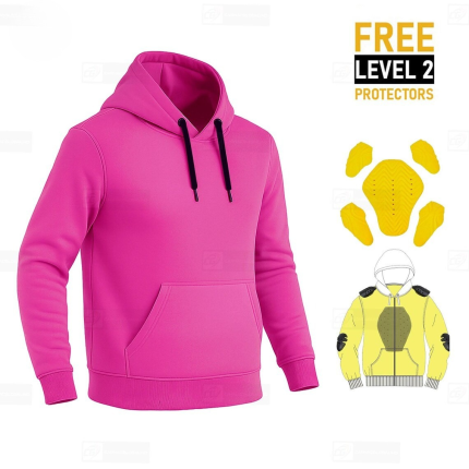 CE Armored Kevlar Lined Pull-Over Motorcycle Hoodie in Pink