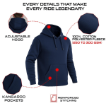 Unisex Kevlar Lined Pull-Over Motorcycle Hoodie in Navy Blue