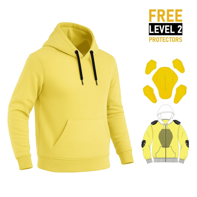 Unisex Kevlar Lined Pull-Over Hoodie in Butter Yellow with CE Level 2 Protection
