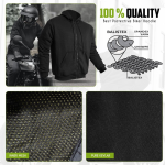 CrossFire Men's Kevlar Zip-Up Motorcycle Hoodie in Black with CE Armor Protective