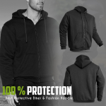 CrossFire Men's Kevlar Zip-Up Motorcycle Hoodie in Black with CE Armor Protective