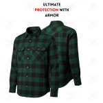 Kevlar Lined Flannel Motorcycle Riding Shirt in Dark Green