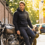 Kevlar-Lined Motorcycle Hoodie in Black - Riding Gear with Free CE Level 2 Protectors