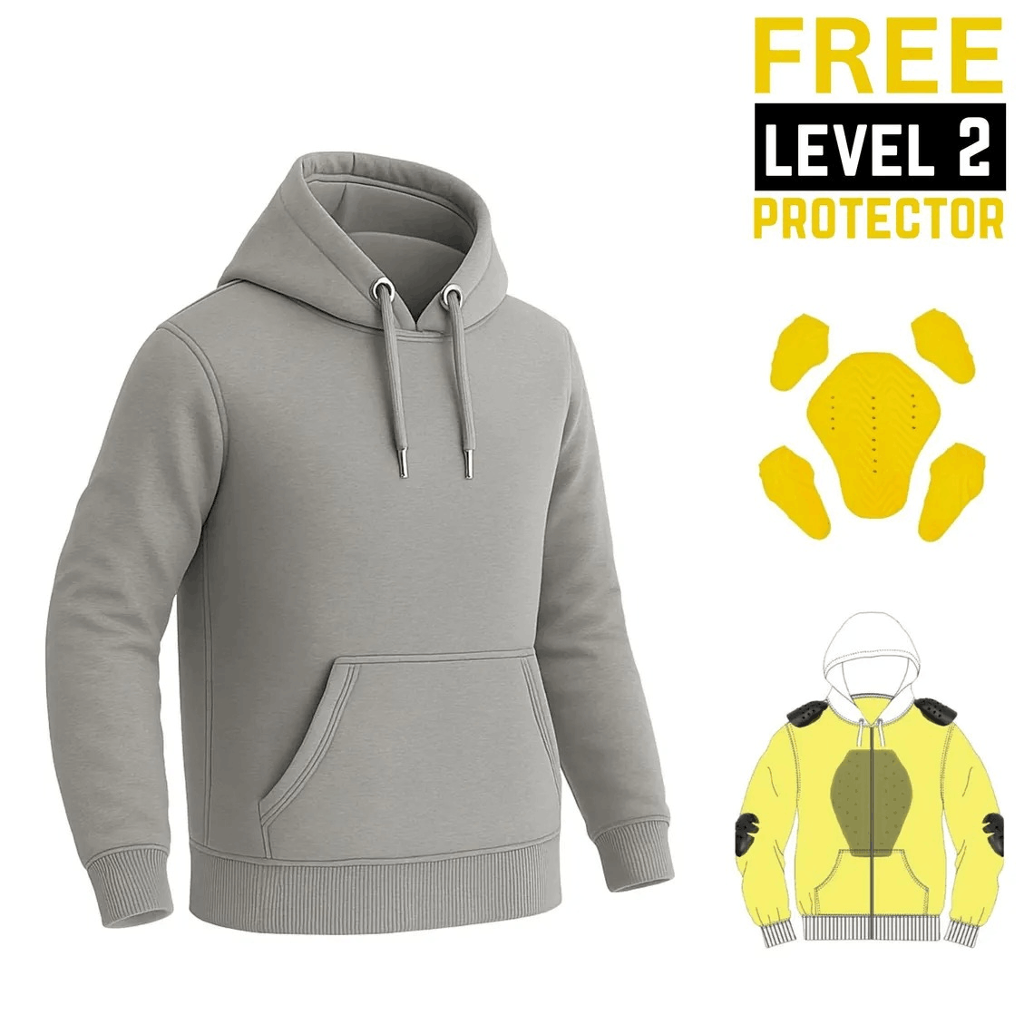 CE Armor Kevlar Pullover Riding Hoodie in Gray