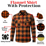 Kevlar Lined Flannel Motorcycle Shirt in Orange with CE Level 1 Protection